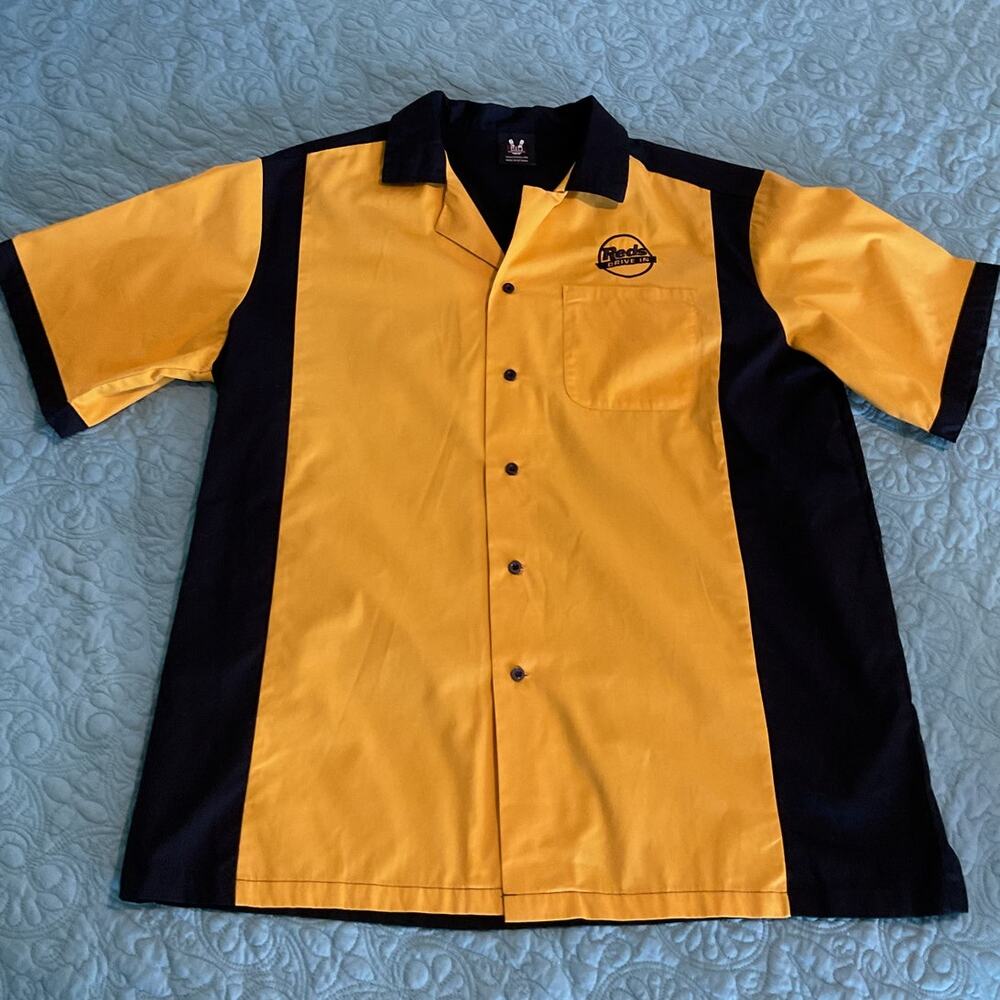 Hilton Bowling Retro Button Up Bowling Shirt Mens L Reds Drive In